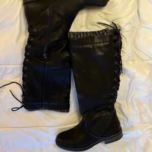 Lace up black under the knee tall boots size 7.5